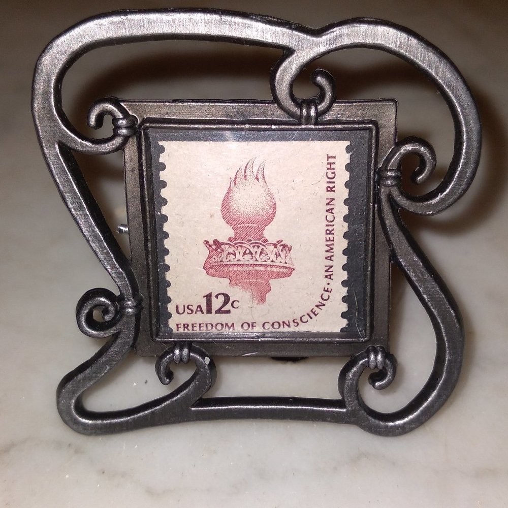 Delicate Framed Postage Stamp Proclaiming the American Freedom of Conscience